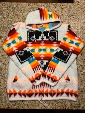 Artesanias Tuntaquimba Multicolor Southwest Style Full Zip Wool Hoodie M